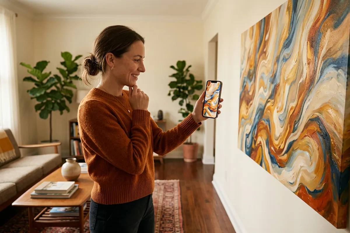 Phone showing an AR canvas print playing video in the browser