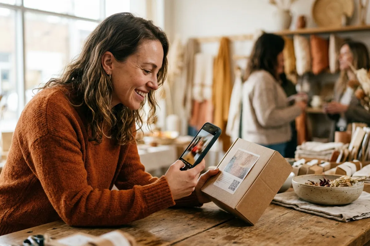 Stories AR video editor preparing a founder story clip for product packaging