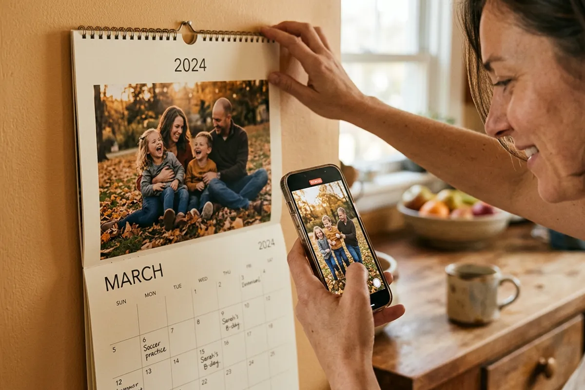 Stories AR upload step: adding twelve photo and video pairs for a calendar