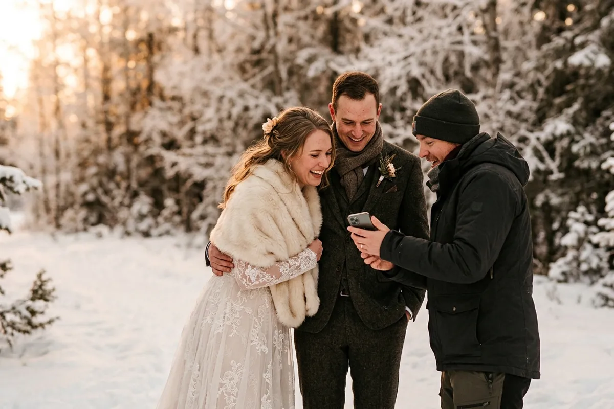 Phone showing an AR wedding photo playing video in the browser